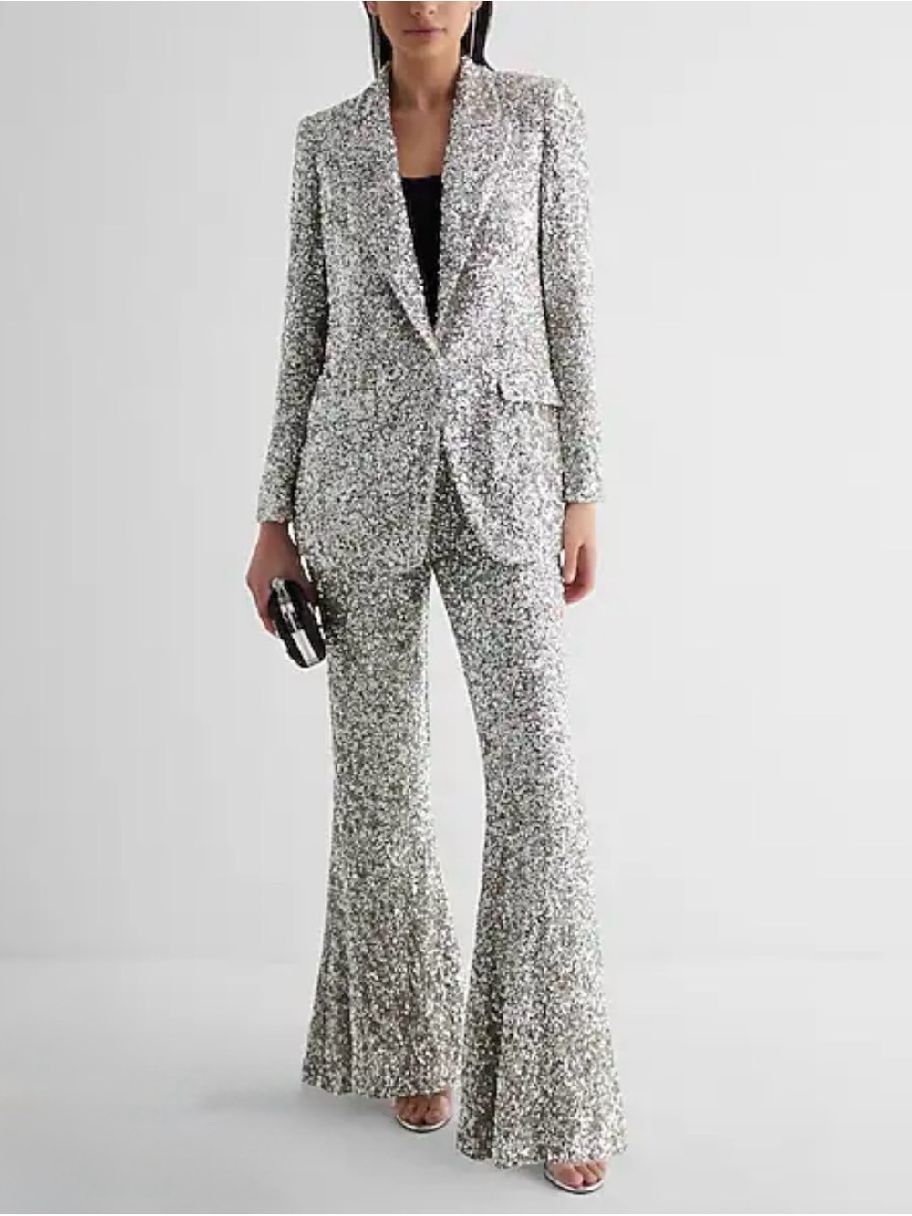 EXPRESS silver sequin blazer and pant set - Size XS